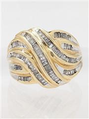 10K Yellow Gold 7.8g Lady's Diamond Cluster Twisted Knot Channel Set Ring Size-7
